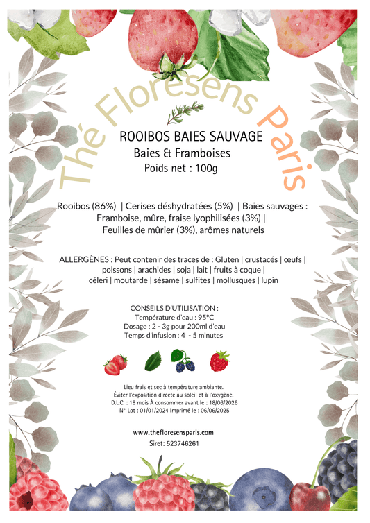 Etiquette détaillée de la composition du Rooibos Baies Sauvages & Framboise - Théfloresenparis