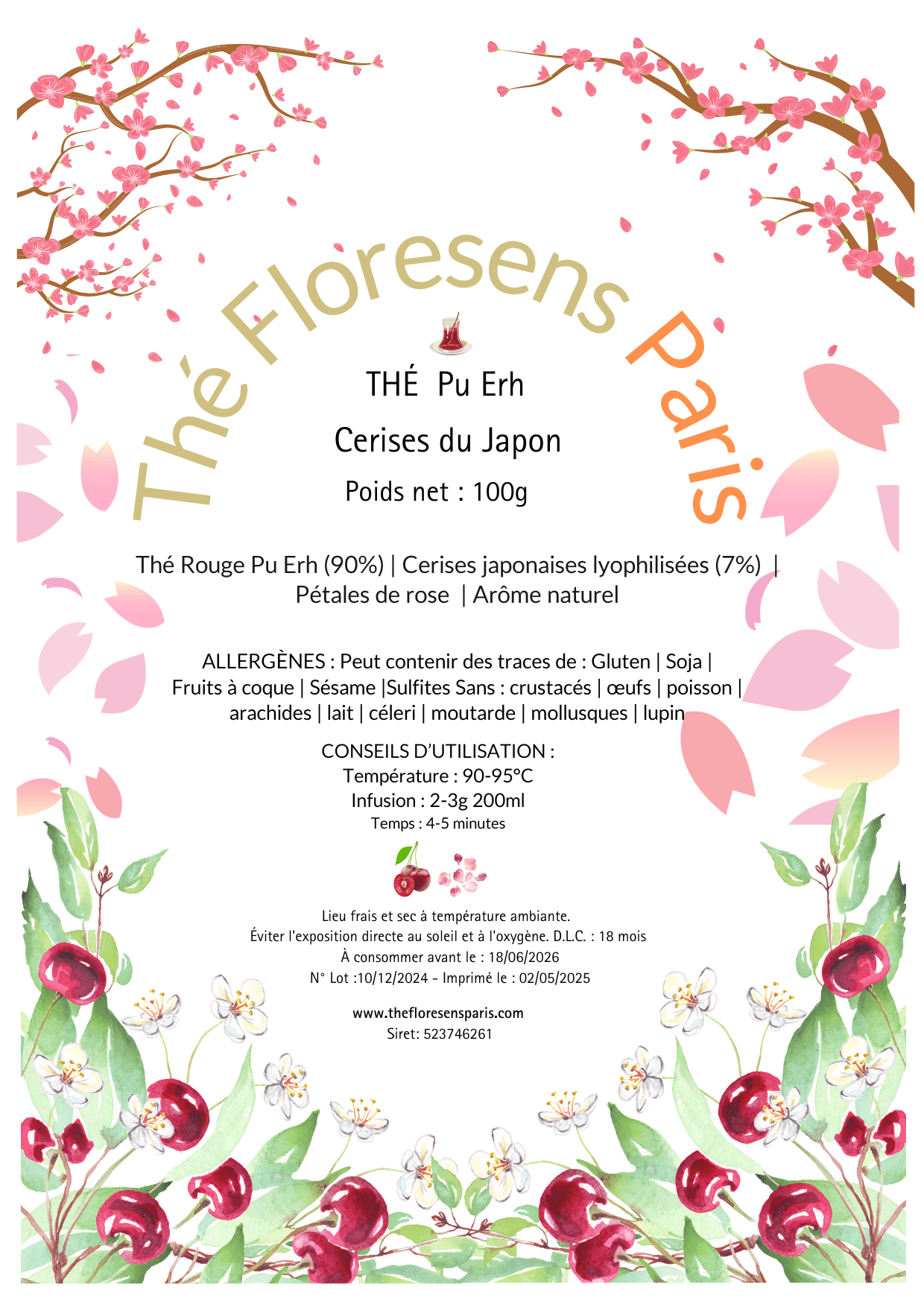 Thé Pu Erh Cerise Japon - Thé Floresens Paris